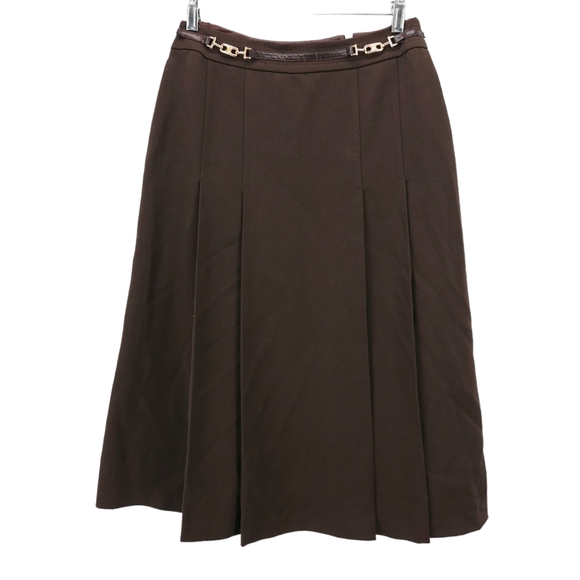 Vintage CELINE Paris Brown Wool Skirt Pleated Horsebit Heavyweight Size 44 -READ - Picture 1 of 13